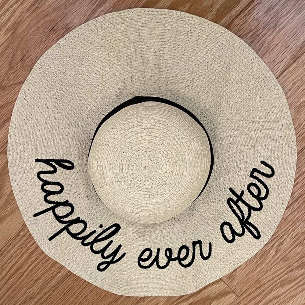 NWOT Mud Pie HAPPILY EVER AFTER... Straw Hat Honeymoon Wedding Floppy Sun Hat